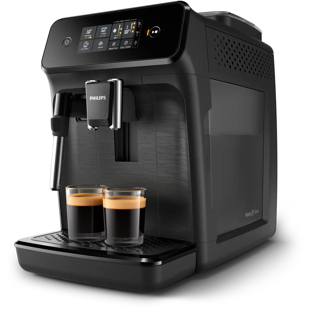 Philips Kaffeevollautomat Serie 1200 – für 2 Getränke, Schwarz + Milchaufschäumer